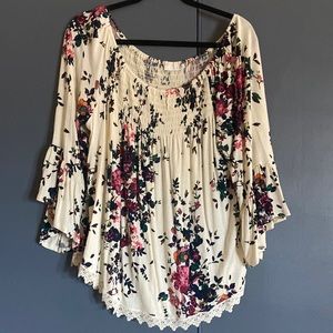 Lux Julliet Crochet Detail Smocked Knit Top